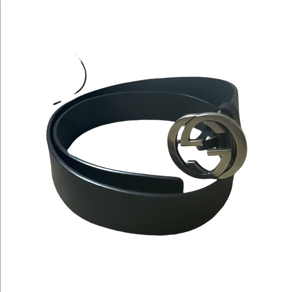 Gucci Midnight Blue Leather Belt Silver Interlocking G Buckle